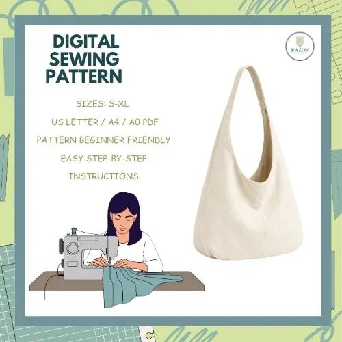 Boho Tote Bag Sewing Pattern | Slouchy Shoulder Bag PDF (Sizes S-XL)