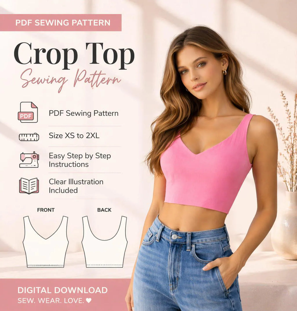 Crop Top Sewing Pattern, V-Neck Bralette, Summer Top PDF (XS-2XL)